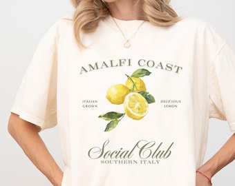 Camiseta de la Costa de Amalfi, Italia, camiseta de mujer con limón de Sorrento, Italia, camiseta de la Costa de Amalfi, Italia, camiseta con limón de Gildan, camiseta italiana de gran tamaño, camiseta de verano