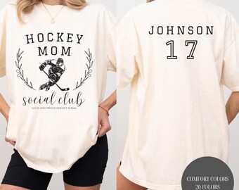 Maglietta personalizzata per Hockey Moms Club, T-shirt da hockey con nome personalizzato, T-shirt retrò per Hockey Mom, regalo per Hockey Mama, T-shirt per il giorno della partita, maglietta per mamma di hockey