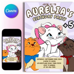 Birthday Invitation Kitten Birthday Party Invitation Pink Girls Cute Cat Theme Invite for Party Instant Download Kitten Evite Editable