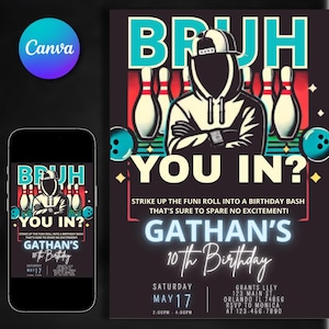 Bruh Geburtstagseinladung Bruh Sie in der Party-Einladung Bearbeitbares Neon-Spielthema Einladen zum Geburtstag Sofort-Download-Gamer Evite