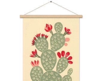 Desert Art Hanging, Cactus Art, Wall Art Pink DESERT PRICKLY PEAR Cactus Linocut Art Print: 11 x 14, 12 x 16, 16 x 20, 18 x 24, 24 x 36 size