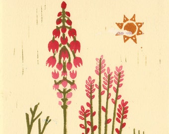 DESERT FlOWERS Yucca Plant - Original Illustration Linocut Block Desert Art Print, Desert Art, Boho Art, Southwest Style, Nature Home Decor