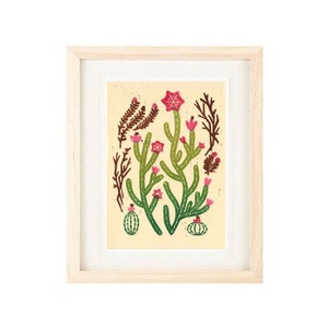 CACTUS FLORALS Pattern Linocut Reproduction Giclee Art Print: 4 x 6, 5 x 7, Wall Art, Home Decor, Desert Boho Style, Southwest Style Art