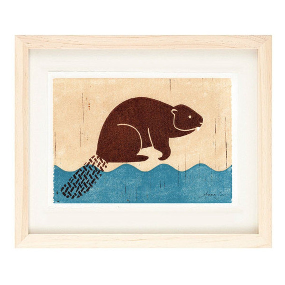 BEAVER Poster Size Linocut Reproduction Art Print: 8 X 10, 9 X 12, 11 X ...
