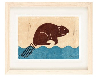 BEAVER Linocut Reproduction Art Print: 4 x 6, 5 x 7