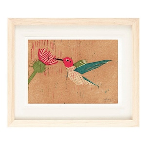 ANNA'S HUMMINGBIRD Linocut Reproduction Illustration Art Print: 4 x 6, 5 x 7