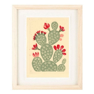 DESERT PRICKLY PEAR Cactus Poster Size Linocut Reproduction Art Print: 8 x 10, 9 x 12, 11 x 14, 12 x 16, Wall Art, Southwest Style Art