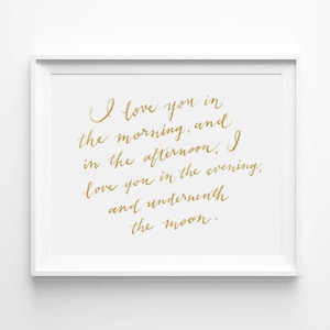 I Love You in the Morning and in the Afternoon, Skidamarkink Song, Nursery Art, Calligraphy, Typography Poster Print, Word Art, Quote, Gold