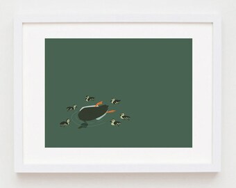 DUCKS Digital Illustration Minimalist Art Print, Modern Contemporary Fine Art Reproduction: 8 x 10, 9 x 12, 11 x 14, 12 x 16, Wall Art