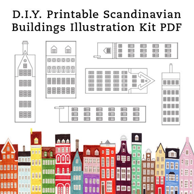 image regarding Printable Buildings called Do it yourself Scandinavian Structures and Households Printable Example Artwork Craft Package PDF 8.5 x 11