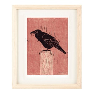 COMMON RAVEN Poster Formato Riproduzione Linocut Art Stampa: 8 x 10, 9 x 12, 11 x 14, 12 x 16