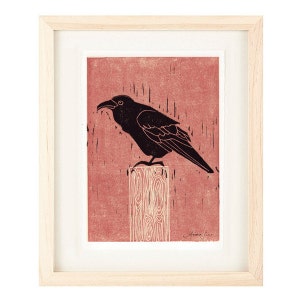 COMMON RAVEN Poster Size Reproduction Linocut Art Print: 8 x 10, 9 x 12, 11 x 14, 12 x 16 image 1