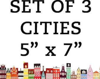 Cities 5 x 7 Set, Copenhagen, Stockholm, Amsterdam, Venice, Boston, San Francisco, Brooklyn, New Orleans, Poznan