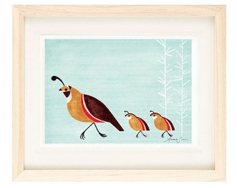 Quail Family Illustration Archival Art Print for Nursery, Kitchen, Kids Room Decor, Wall Art