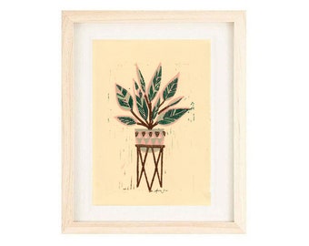 STROMANTHE TRIOSTAR PLANT art - Original Handmade Stamp Illustration Art Print For Plant Lover, Houseplant, Botanical Illustration,  5 x 7
