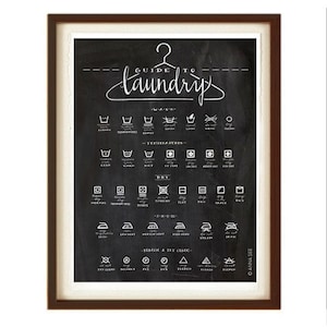 Laundry Symbols Guide, Calligraphy Art, Housewarming Gift, Chalkboard Print, Housewife Gift, Art Print, Home Decor, Homemaker, Laundry Room