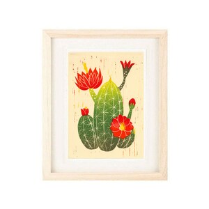 CLARET CUP CACTUS Desert Art Print: 4 x 6, 5 x 7,  Linocut Reproduction Giclee, Wall Art, Home Decor, Desert Boho Modern Art, Southwest