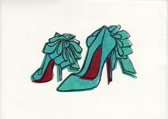 Christian Louboutin Anemone Bow Shoes Original Hand-pulled Linocut - Main Image