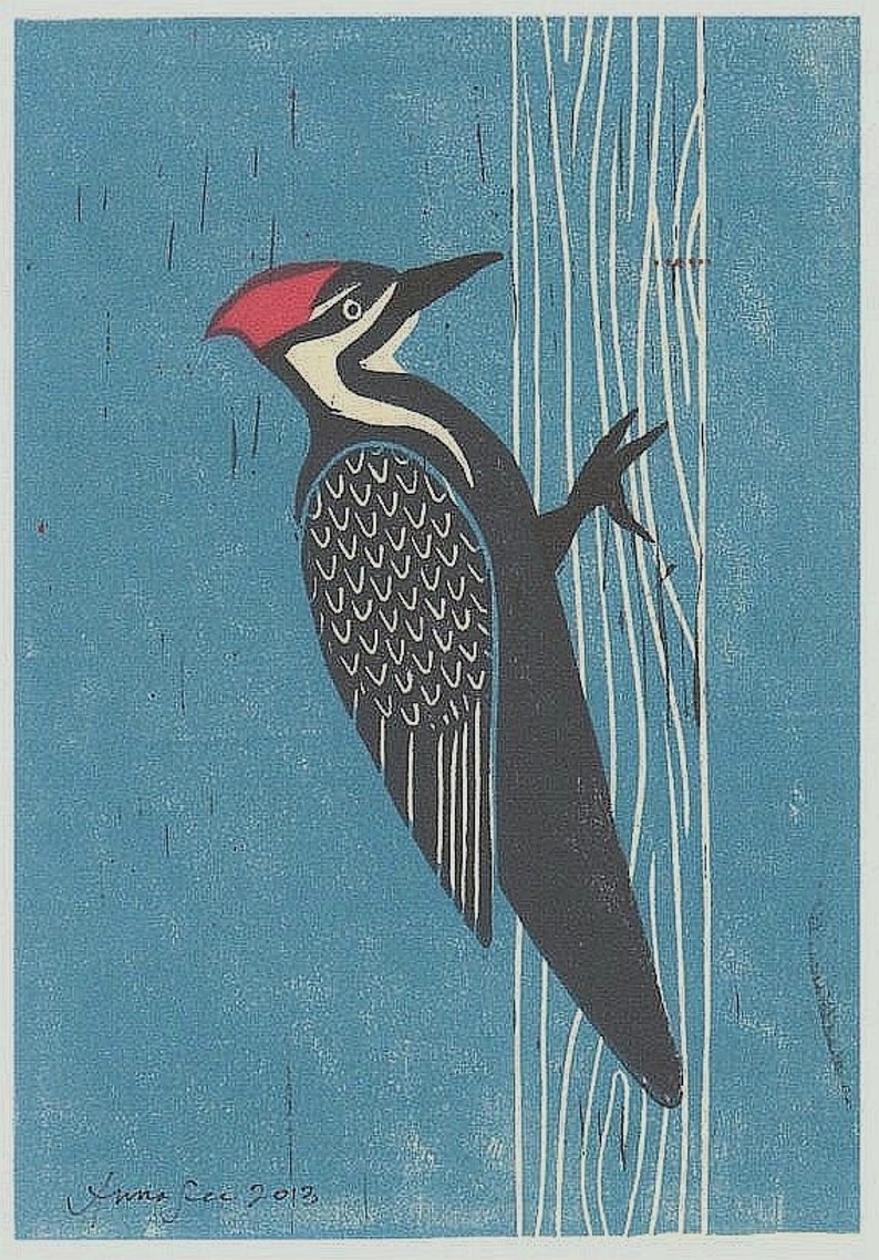 PILEATED WOODPECKER Linocut Reproduction Art Print: 4 X 6 5 X - Etsy