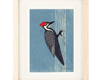 PILEATED WOODPECKER Linocut Reproduction Art Print: 4 x 6, 5 x 7