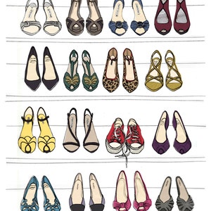 Designer Dream SHOE CLOSET Oversized Archival Fashion Illustration Print: 12 x 16