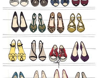Designer Dream SHOE CLOSET Oversized Archival Fashion Illustration Print: 12 x 16
