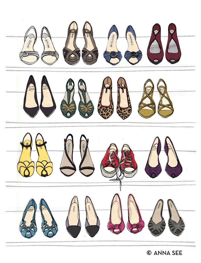 Designer Dream SHOE CLOSET Oversized Archival Fashion Illustration Print: 12 x 16 image 1