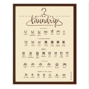 Laundry Care Guide, Laundry Symbols Chart, Calligraphy Art, Housewarming Gift, Vintage Style, Illustration Art Print, Decor, Laundry Room