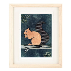 SQUIRREL Linocut Reproduction Art Print: 4 x 6, 5 x 7