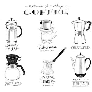 Guide to Coffee, Illustrated Guide, Coffee Lovers Gift, Illustration Art Print, Calligraphy, Chalkboard Art, Home Decor, Cafe Style, Poster