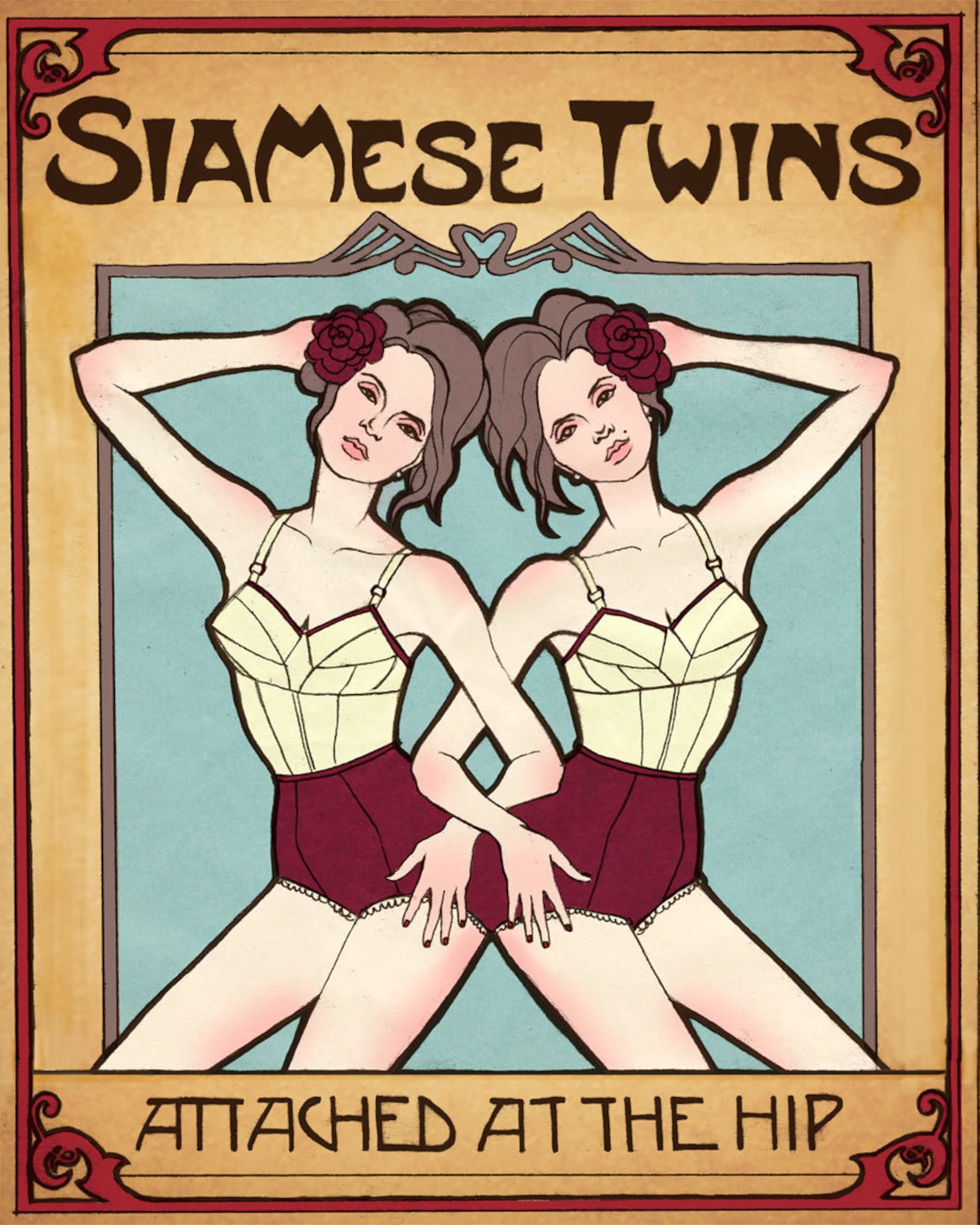 Siamese Twins Art Nouveau Inspired OVERSIZED Archival Print image 0.