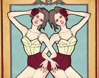 Siamese Twins Art Nouveau Inspired OVERSIZED Archival Print