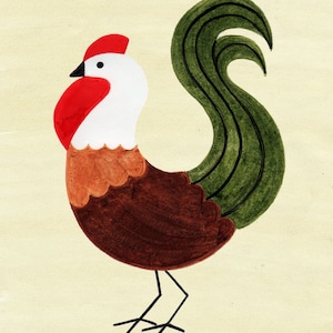 ROOSTER - Art Vintage Retro Art Print Poster Size Illustration, Chicken, Hen: 8 x 10, 11 x 14, 12 x 16