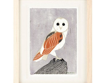 BARN OWL Poster Size Linocut Reproduction Art Print: 8 x 10, 9 x 12,  11 x 14, 12 x 16