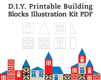 DIY Scandinavian Building Blocks and Houses Geometric Printable Illustration Art Craft Kit PDF 8.5 x 11