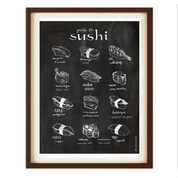 Sushi Guide Illustration, Sushi Lovers Gift, Chalkboard Art, Illustration  Art Print, Home Decor, Foodie, Poster, Japanese Food, Gift Idea