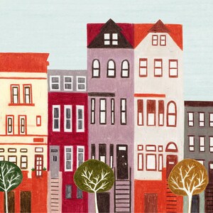 BROOKLYN, NEW YORK 5 x 7 Colorful Illustration Art Print, Red, Brown, Wall Decor image 2