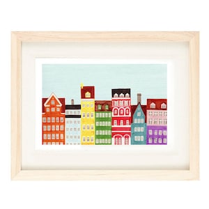 COPENHAGEN, DENMARK - 4 x 6 or 5 x 7 Colorful Illustration Art Print, Yellow, Green, Red, Wall Decor