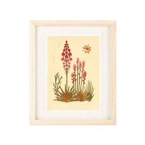 DESERT FLOWERS Yucca Plant Art Print: 4 x 6, 5 x 7,  Linocut Reproduction Giclee, Wall Art, Home Decor, Desert Boho Style Art, Southwest