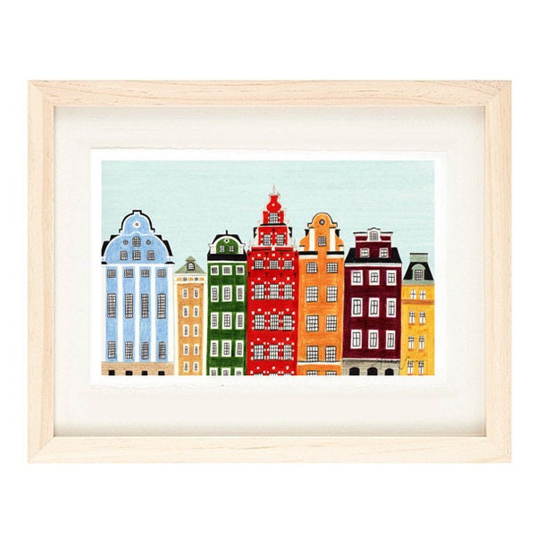 STOCKHOLM, SWEDEN - Buildings Scandinavian Design Colorful Illustration 11 x 17 Art Print For Nursery, Home Decor, Wall Decoration