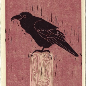 COMMON RAVEN Reproduction Linocut Art Print: 4 x 6, 5 x 7 image 2