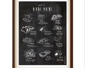 Dim Sum Food Chart, Chinese Food Dim Sum Guide Illustration, Chalkboard Art, Illustration Art Print, Home Decor, Foodie, Poster, Gift Idea