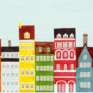 COPENHAGEN, DENMARK 4 x 6 ou 5 x 7 Colorful Illustration Art Print, Jaune, Vert, Rouge, Décor mural image 2