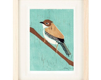 HOUSE WREN Linocut Reproduction Art Print: 4 x 6, 5 x 7