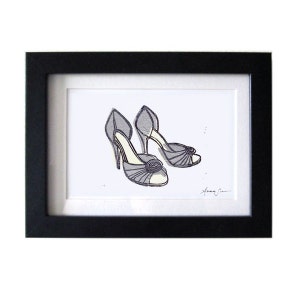 Manolo Blahnik D&#39;Orsay Shoes Linocut Block Print: 5 x 7