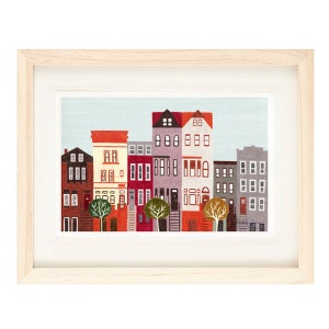 BROOKLYN, NEW YORK 5 x 7 Colorful Illustration Art Print, Red, Brown, Wall Decor image 1