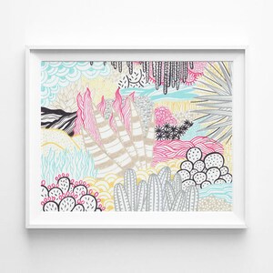 Desert Foliage Pattern Colorful Abstract Illustration Fine Art Print