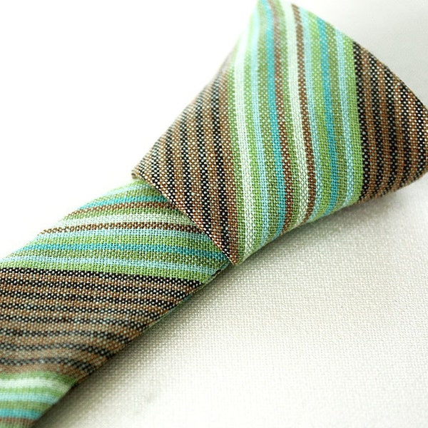 Retro Green and Brown Striped Toddler Necktie