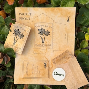 Benutzerdefinierte Samen Paket Hochzeit Gunsten | Bearbeitbar druckbar für Brautpartys & Hochzeiten | Massengeschenkidee | | Blühende Liebe Wildblumen Umschlag