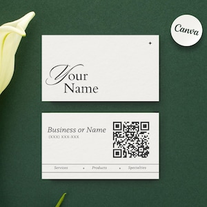 Afdrukbare sjabloon voor visitekaartjes met QR-code | Minimalistische canva-netwerkkaart voor marketing voor kleine bedrijven